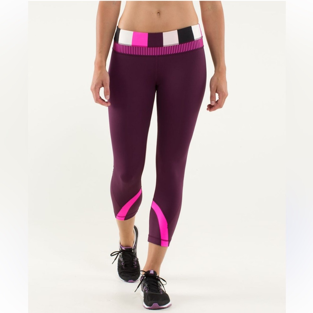 Lululemon Inspire run crop II Plum/stripe Leggings